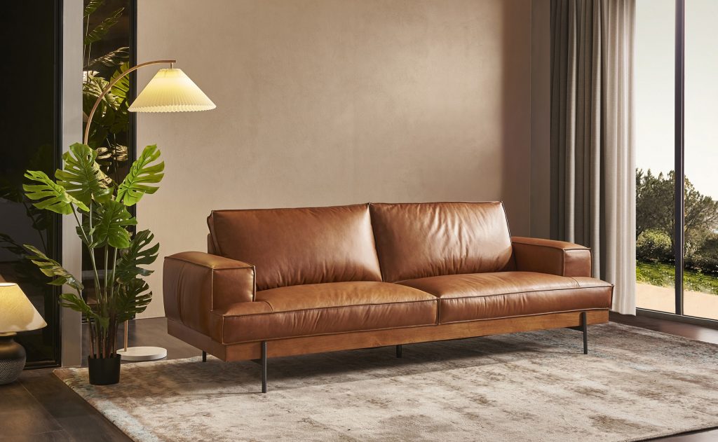 Brixton Premium Top Grain Full Leather Sofa, 3 Seater, Tan