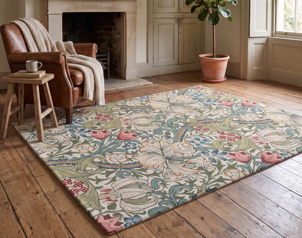 Morris & Co Golden Lily Hand Tufted Designer Wool Rug, 200x140cm